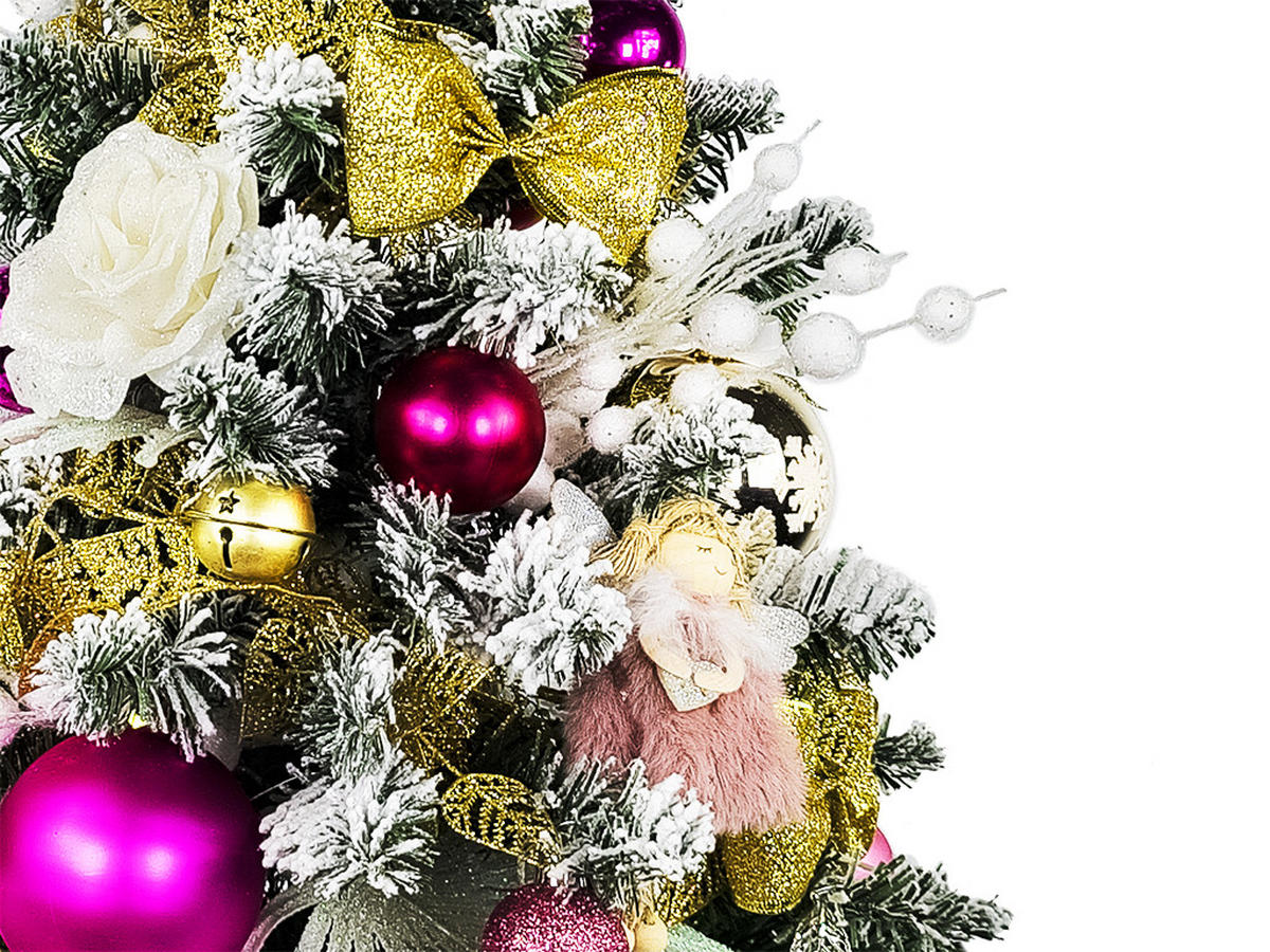 WEIHNACHTSBAUM künstlicher 60 cm mit LED-Beleuchtung, ROSENZAUBER, mit 37 Weihnachtsbaumschmuck, Pflanztopf mit Jutesack - Pink/Goldfarben, Kunststoff/Stein (40/60cm) - LAALU