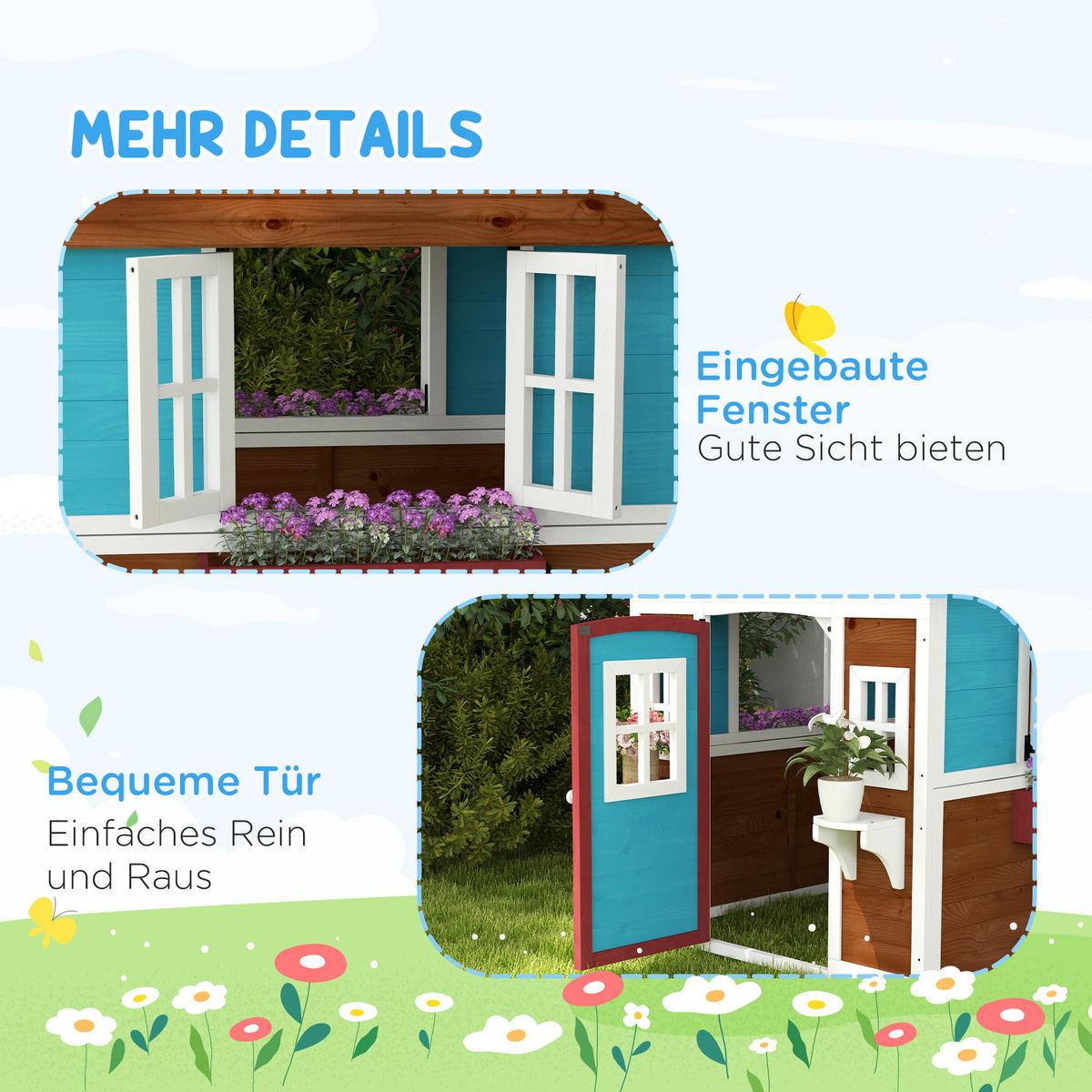 KINDERSPIELHAUS, Mehrfarbig, Tannenholz - Multicolor, Holz (114/135/126.4cm) - Outsunny