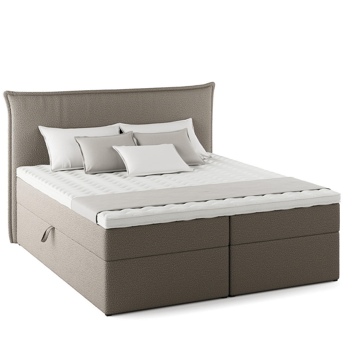 BOXBETT mit Stauraum - Bouclé - Grau, Holzwerkstoff/Textil (180/200cm) - home24