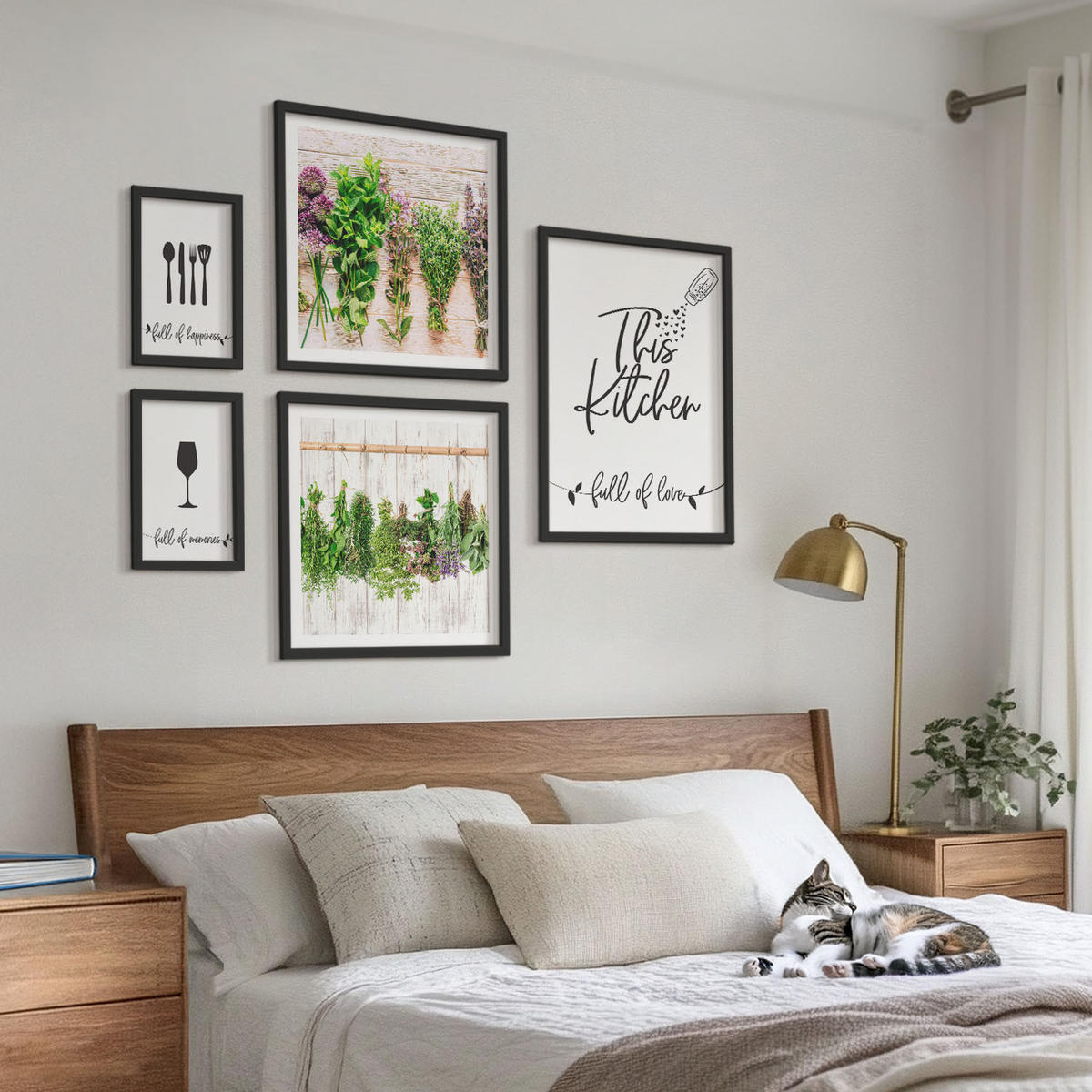 BILDER SET 5er Set - 50x50 cm & 20x30 cm & 40x60 cm Schwarzer Rahmen - Tisch aus Zitronenbaum - Schwarz, Kunststoff (40/60cm) - TULUP