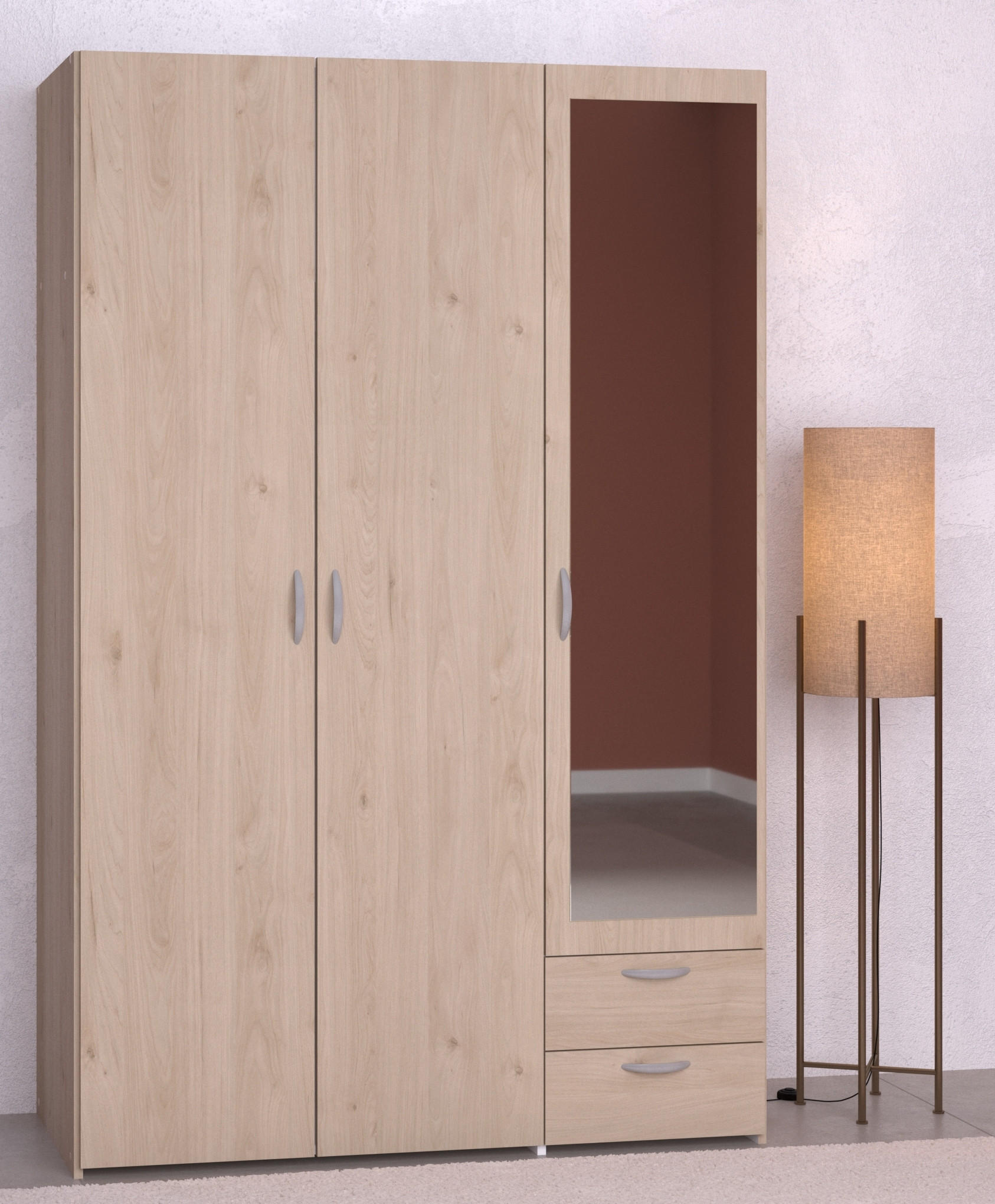KLEIDERSCHRANK Daily 14 in Akazie 120 x 185 x 51 cm (BxHxT) – Kleiderschrank 3 türig mit Spiegel - Braun, Holzwerkstoff (120/185/51cm)