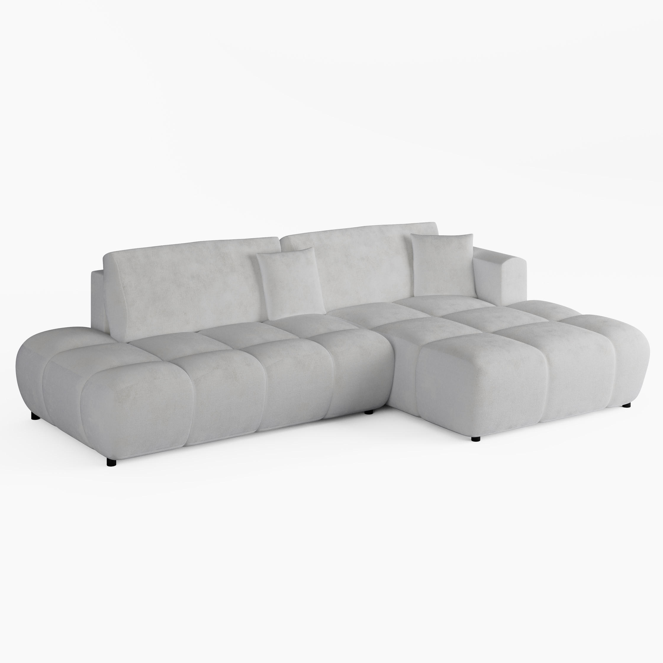 ECKSOFA BARI Rechts weiß Chenille-Stoff L-Form Couch mit Schlaffunktion & Bettkasten - Schwarz/Weiß, Holz (280/170cm) - Barchello