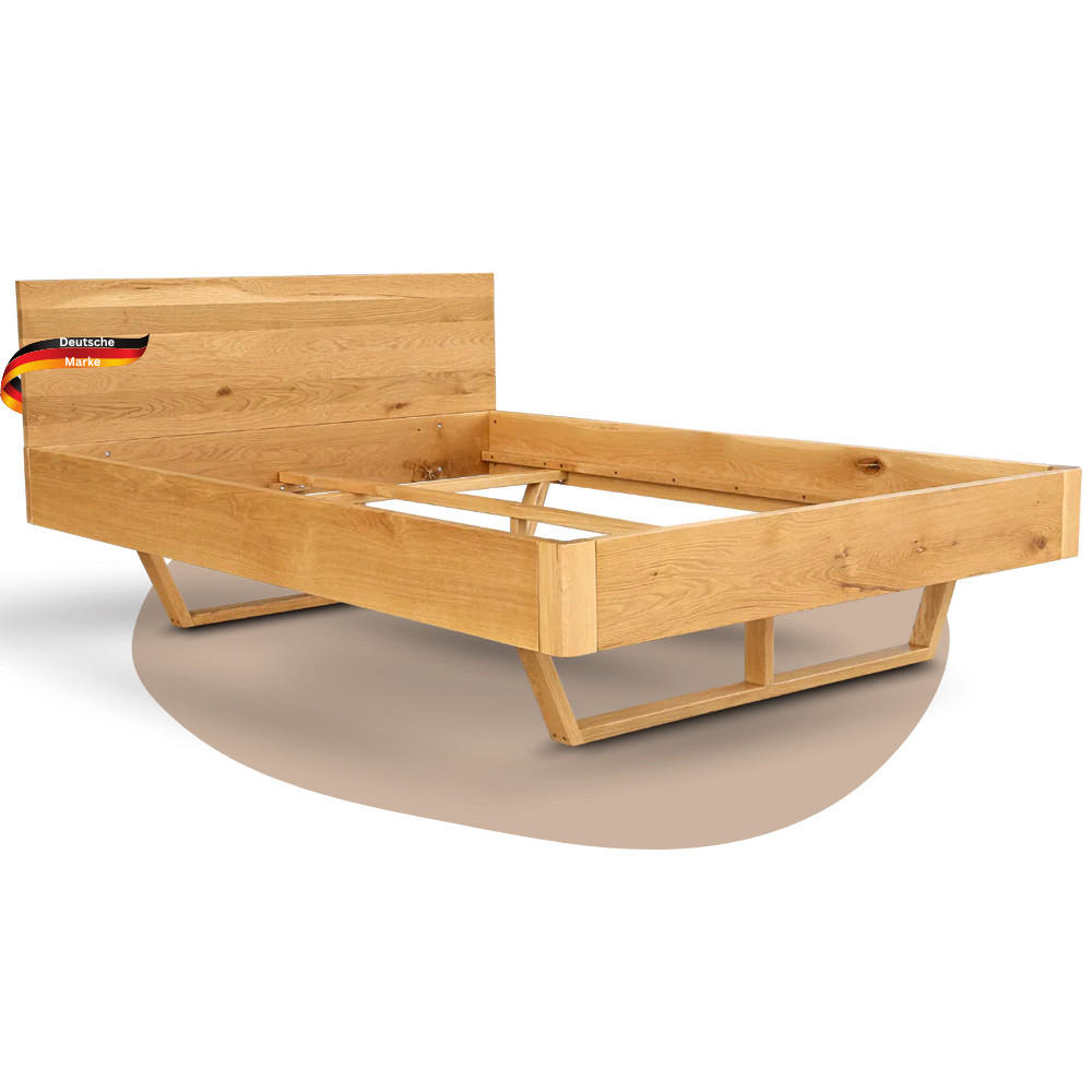 MASSIVHOLZBETT 160x200 cm KEILO Eichenholz Bettrahmen Eichenkufen - Braun, Holz (160/200cm) - DELUKE