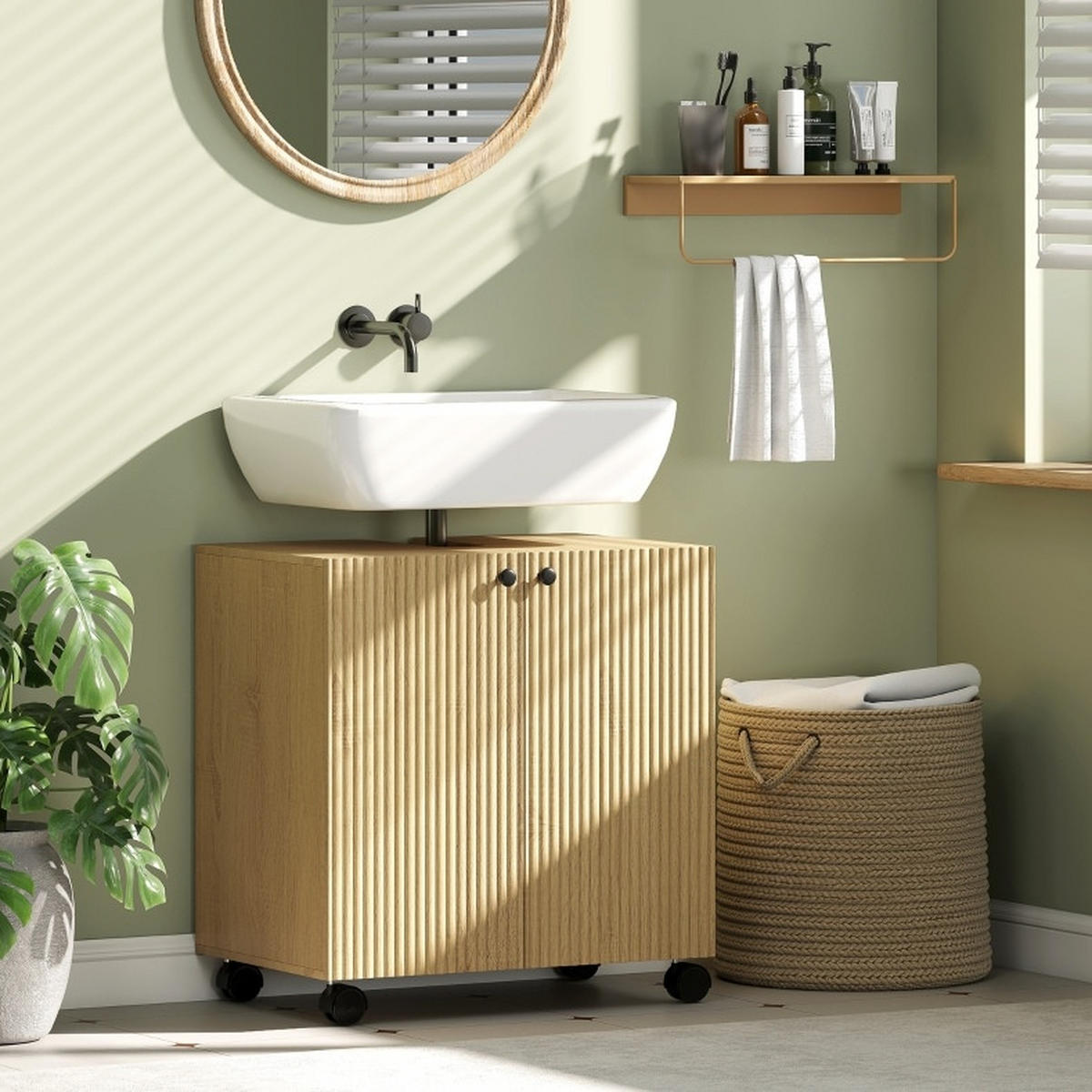 WASCHBECKENUNTERSCHRANK 60x39.8x62 cm Natur mit U-Ausschnitt & Soft-Close-Türen - Naturfarben, Holzwerkstoff (60/62/39.8cm) - Modfu