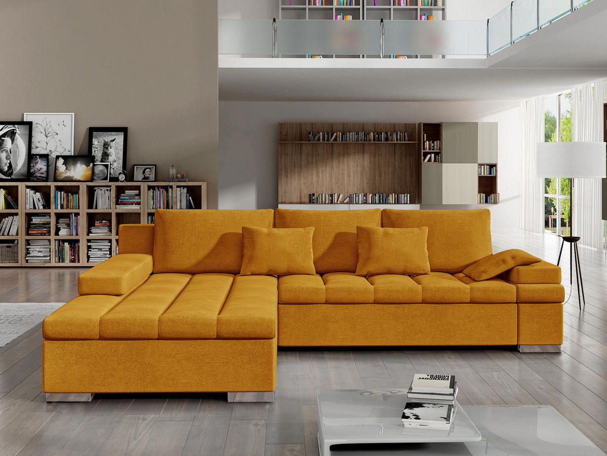 ECKSOFA Bangkok, Seite: Links - Silberfarben/Orange, Holz/Textil (310/175cm) - MIRJAN24