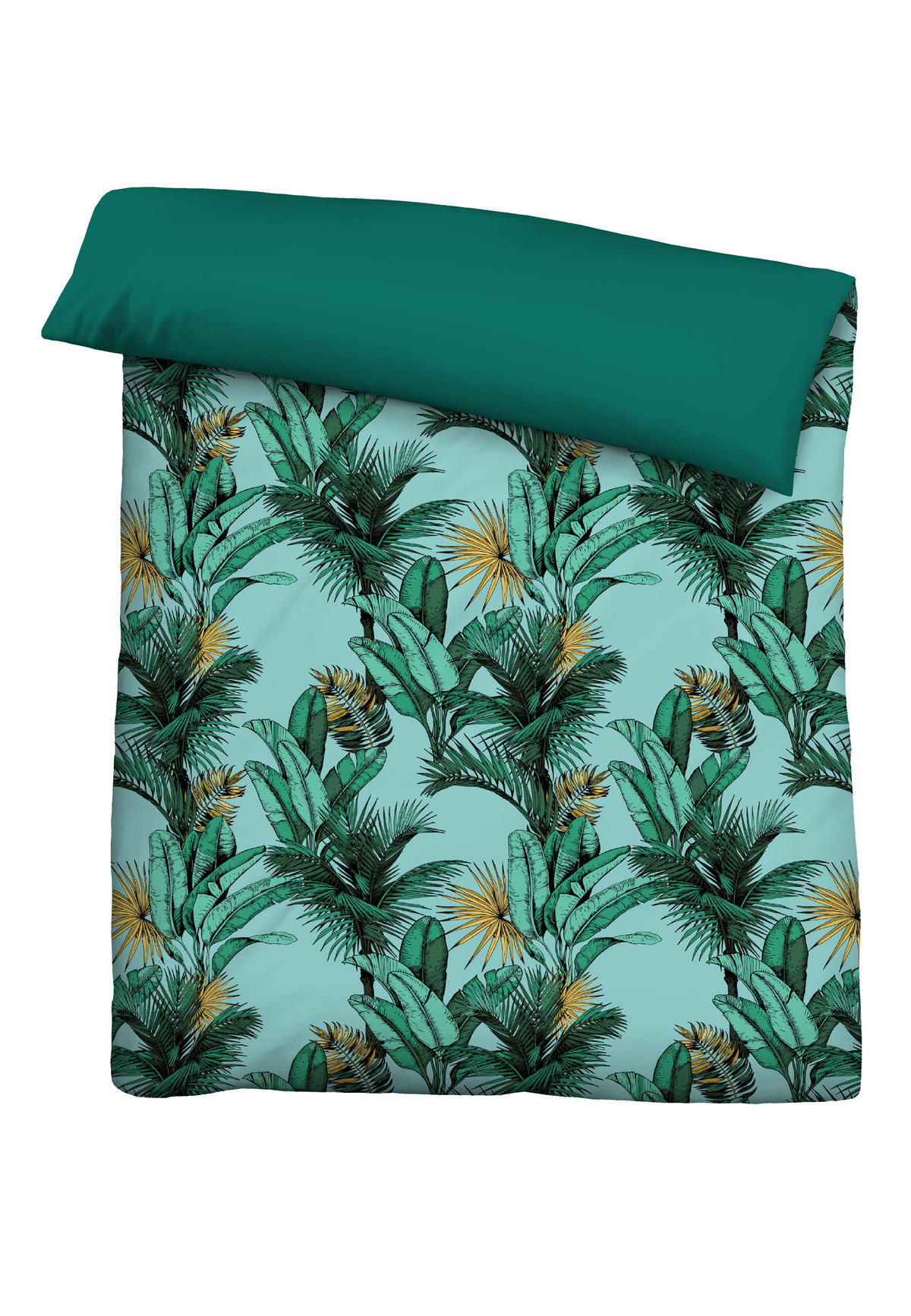 BETTWÄSCHE-GARNITUR Satin Jungle gletscher, 135x200 cm + 80x80 cm - Hellblau, Textil (135/200cm) - Castell