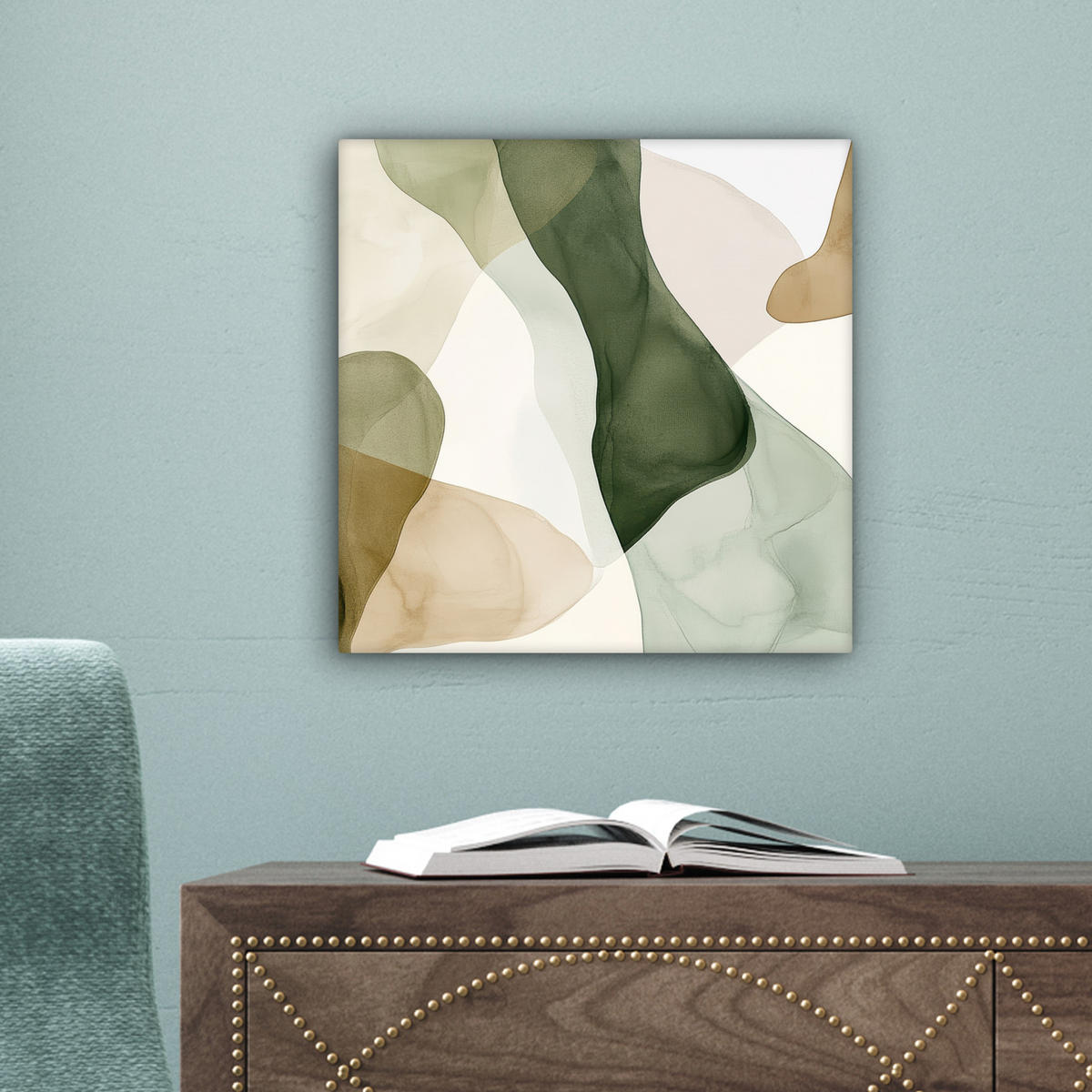 LEINWANDBILD Japandi - Abstrakt - Grün Deko Wohnzimmer 20x20 cm - Multicolor, Textil (20/20cm) - MuchoWow