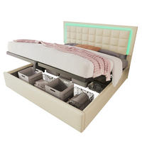 POLSTERBETT 140/200 cm mit LED-Beleuchtung, hydraulischem Stauraum und Lattenrost aus PU, Weiß - Weiß, Kunststoff (140/200cm) - Redom