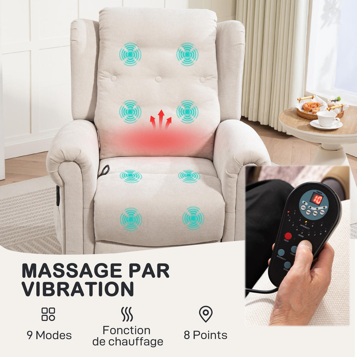 MASSAGESESSEL Beige mit Massage- und Liegefunktion 91/85/103 cm - Beige, Naturmaterialien (91/103/85cm) - PANGIVO