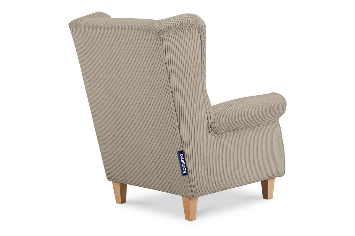 OHRENSESSEL MILES Kord-Bezug Petfriendly, hellbeige - Beige/Creme, Holzwerkstoff/Buchenholz (82/105/97cm) - KONSIMO®