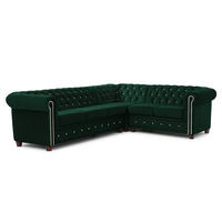 ECKSOFA Chesterfield Cleo Blink Flasche Grün Samt mit Kristallsteppung und braunen Massivholzfüßen - Ottomane Rechts - Braun/Grün, Holz/Textil (264/210cm) - S-Style Möbel