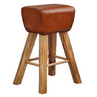 BARHOCKER – Ziegenleder und Mango Massivholz, Turnbock-Design, 43x75x43 cm, Dunkelbraun - Braun, Mangoholz/Leder (43/75/43cm) - KADIMA DESIGN