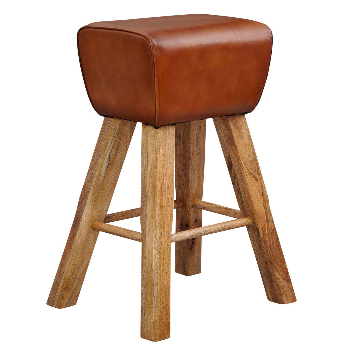 BARHOCKER – Ziegenleder und Mango Massivholz, Turnbock-Design, 43x75x43 cm, Dunkelbraun - Braun, Mangoholz/Leder (43/75/43cm) - KADIMA DESIGN