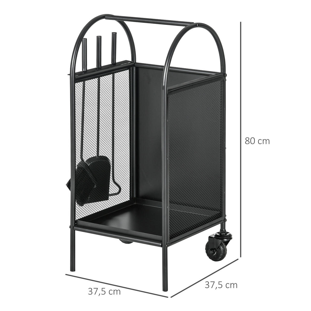 KAMINHOLZREGAL DE-18352 rollbar mit 3-teiligem Zubehör Schwarz - Schwarz, Metall (37.5/80/37.5cm) - ComfortXL