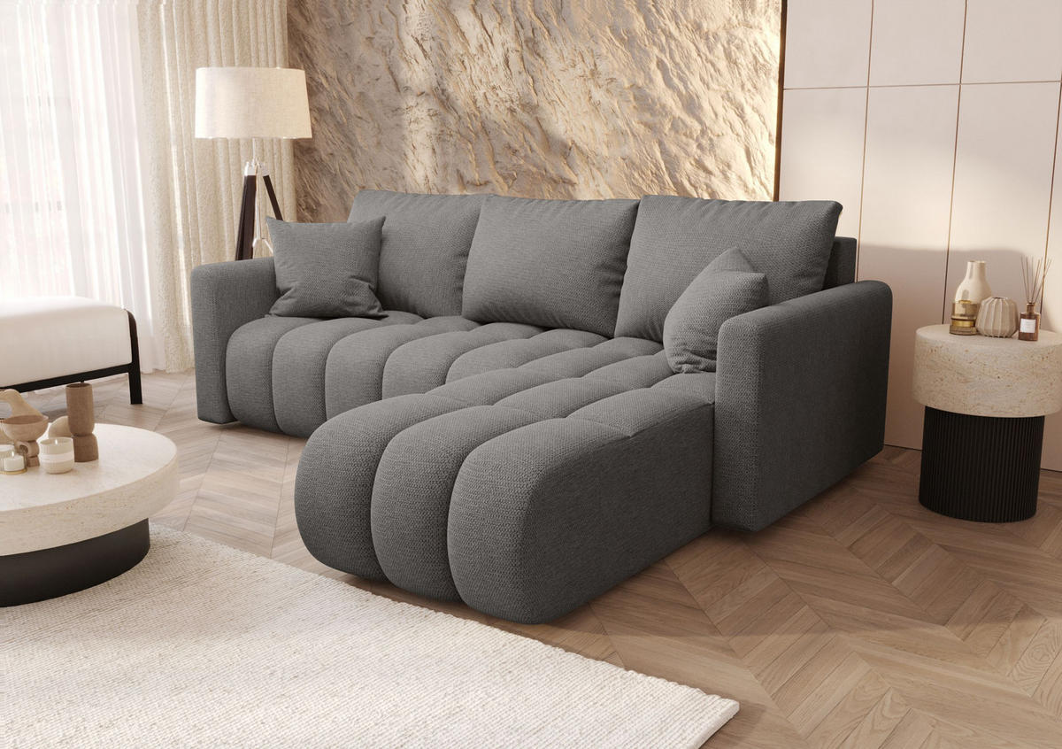 ECKSOFA GARDA rechts hellgrau Strickstoff Aragon 83 - Schlaffunktion, Bettkasten - Hellgrau, Textil (230/149cm) - Cornero