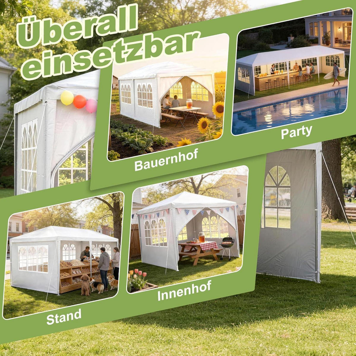 GARTENPAVILLON 3 x 6 m Weiß Wasserdicht mit 6 Seitenwänden - Weiß, Kunststoff (300/250/600cm)