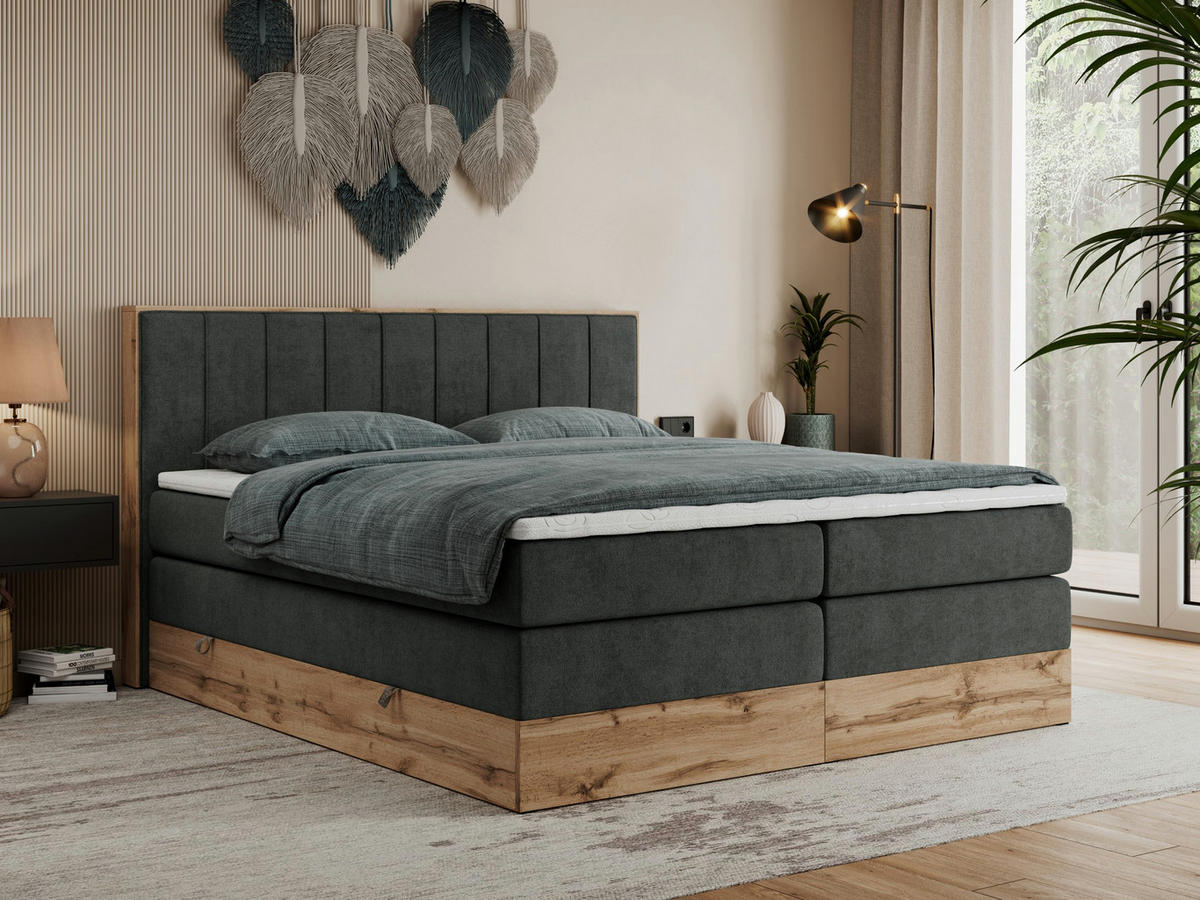BOXSPRINGBETT BELLISSIMO KING 180/200 Dunkelgrau Struktur - H3 - Dunkelgrau, Holz/Textil (180/200cm) - MKS
