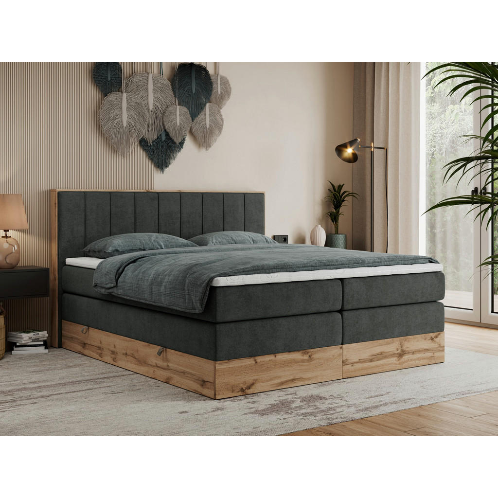 Thumbnail - MKS Boxspringbett, Dunkelgrau, Textil, 2-Sitzer, H3, Rechteckig, 180x200 cm, Schlafzimmer, Betten, Boxspringbetten
