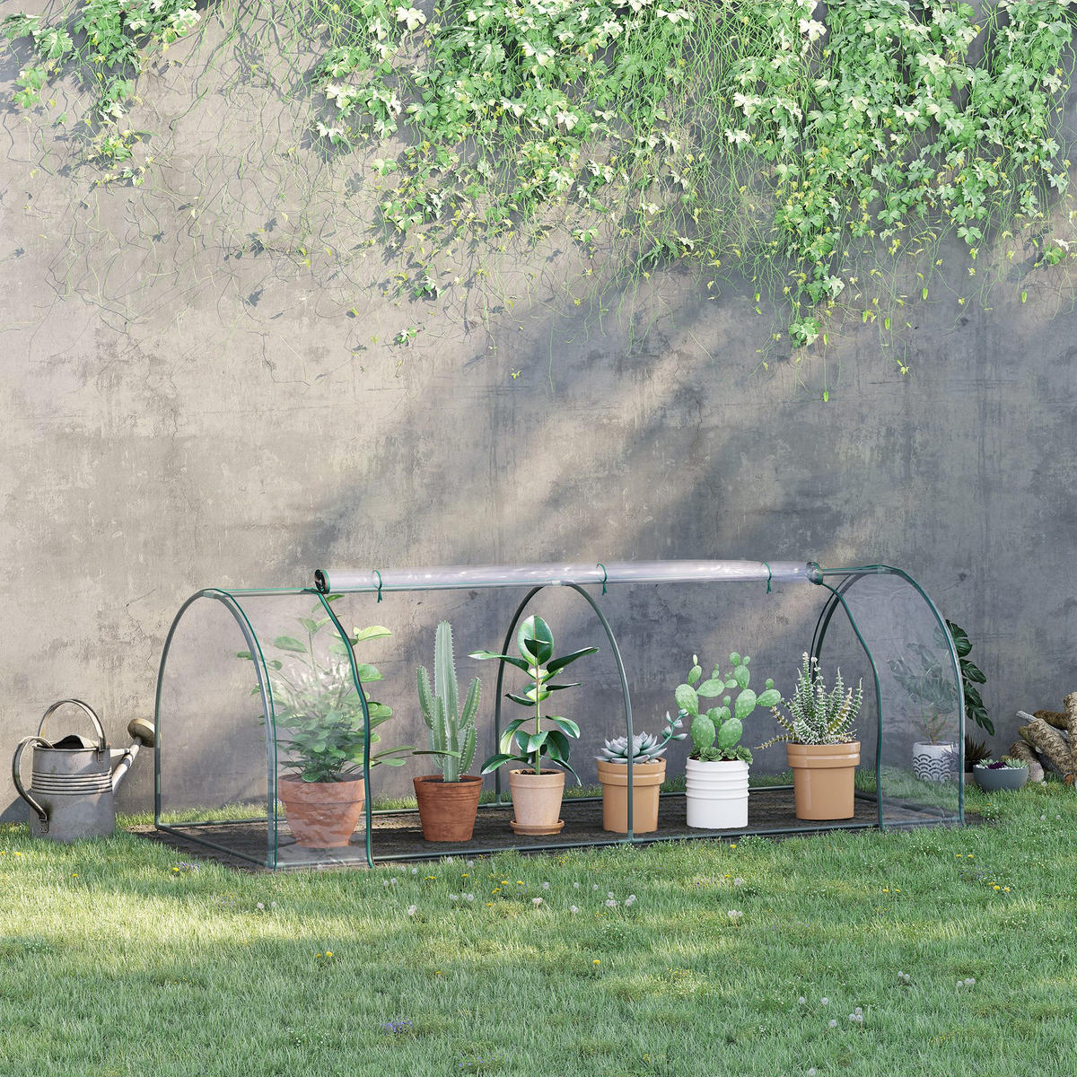 GEWÄCHSHAUS DE-11899 mit 2 Türen & PVC-Bache Grün - Transparent, Metall (100/80/250cm) - ComfortXL