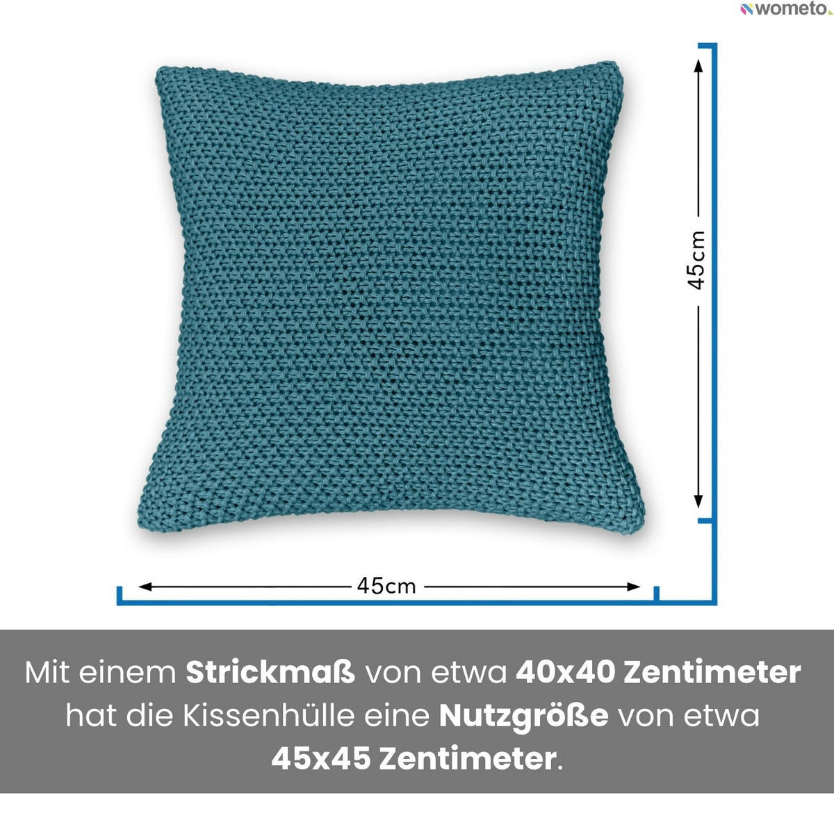 KISSENHÜLLE Strick türkis 45/45 cm mit Reißverschluss - Türkis, Textil (45/45cm) - wometo