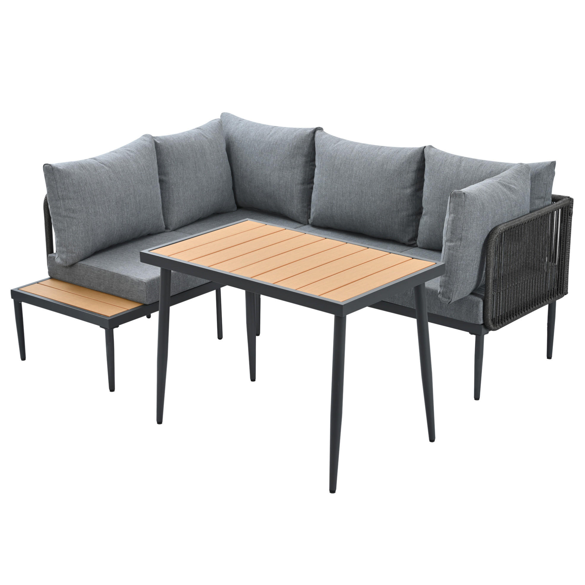 GARTENSET 178x139x68cm grau aus Stahl und Olefin, handgewebt - Grau, Metall - Modfu