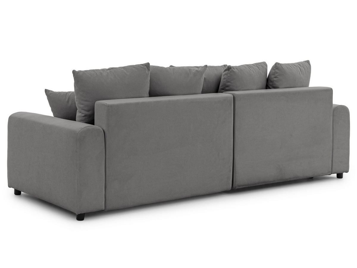 ECKSOFA Calma mit Schlaffunktion und Bettkasten im Bumpy-Design aus weichem Taupe Webstoff - Ottomane links - Taupe/Schwarz, Holz/Kunststoff (239/140cm) - S-Style