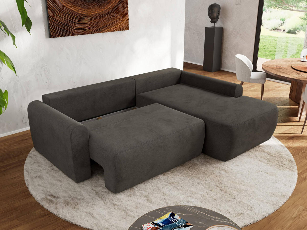 ECKSCHLAFSOFA CUBO L Dunkelgrau Velvet - rechts - Dunkelgrau/Schwarz, Kunststoff/Textil (187/273cm) - MKS