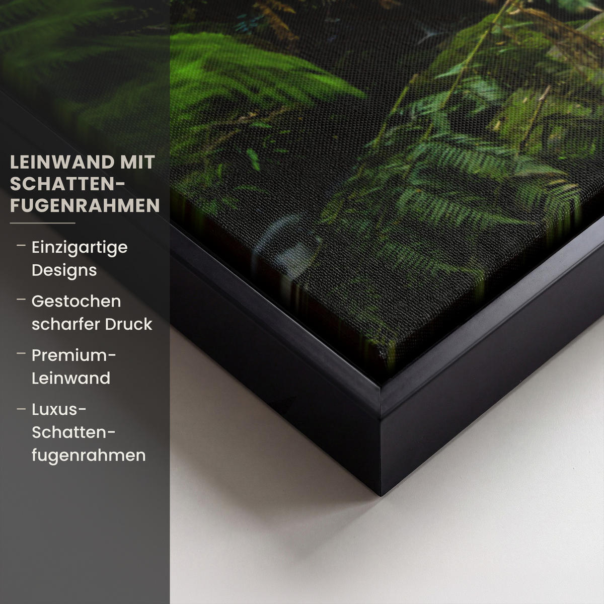 LEINWAND Bilder mit Rahmen - Dschungel - Wasserfall - Australien - Pflanzen - Natur - 100x70 - Dunkelgrün, Textil (100/70cm) - MuchoWow