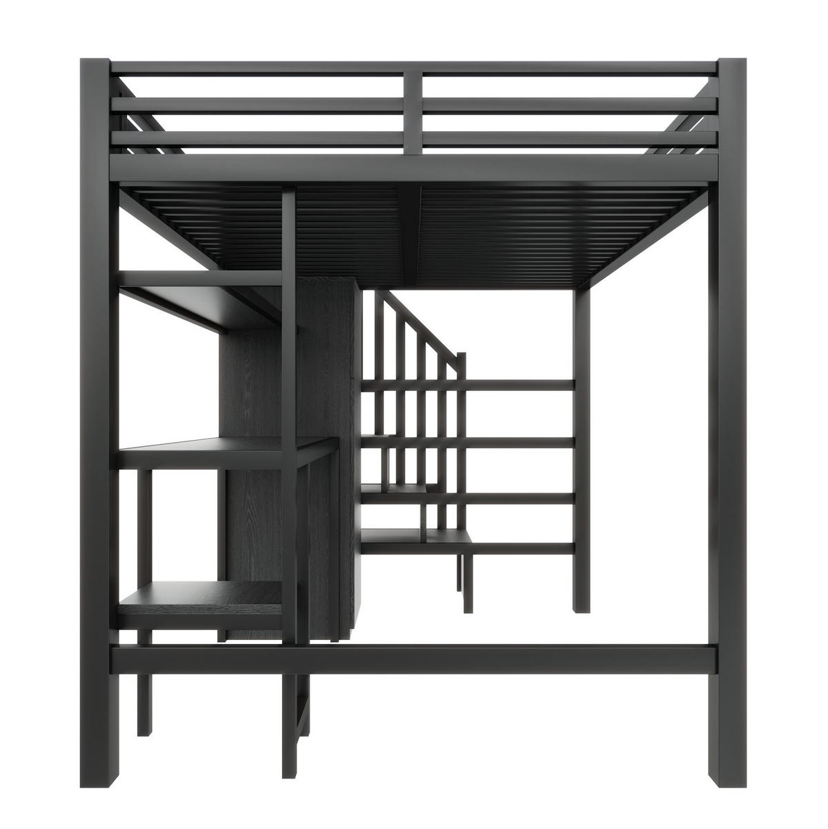 PATROVÁ postel 140/200 cm černá z kovu a MDF s psacím stolem - černá, kompozitní dřevo (140/200cm) - OKWISH