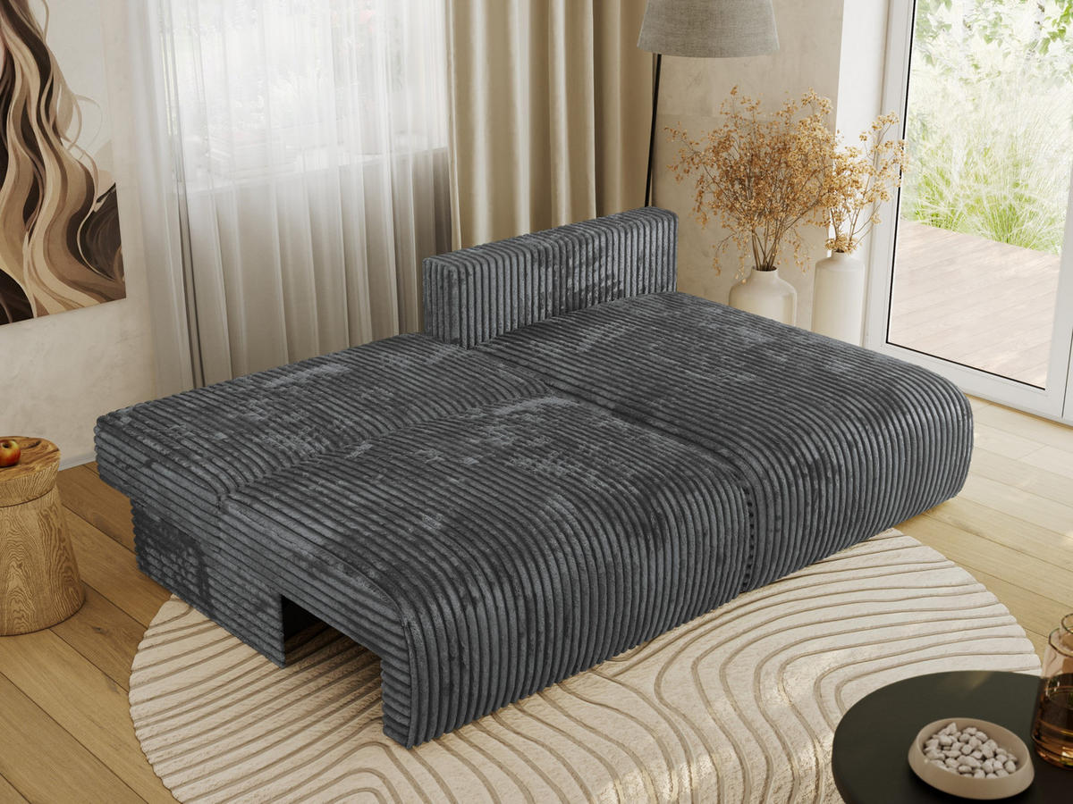 ECKSCHLAFSOFA VIVO L Dunkelgrau Cord - rechts - Dunkelgrau/Schwarz, Kunststoff/Textil (150/223cm) - MKS