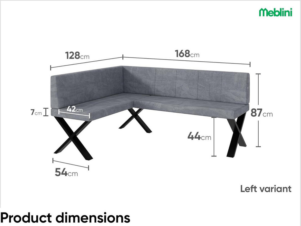ECKBANK PETER_X - Grau, Textil (128/168cm) - Meblini