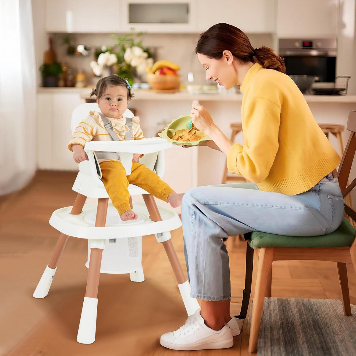 BABYHOCHSTUHL mit abnehmbarem Tablett weiß - Weiß, Kunststoff (60/93/60cm) - COSTWAY