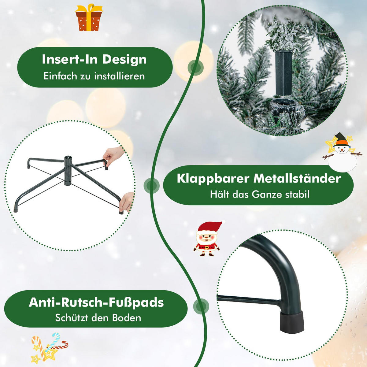 WEIHNACHTSBAUM mit 260 warmweißen LED-Lichtern 180 cm weiß - Weiß, Metall (180cm) - COSTWAY