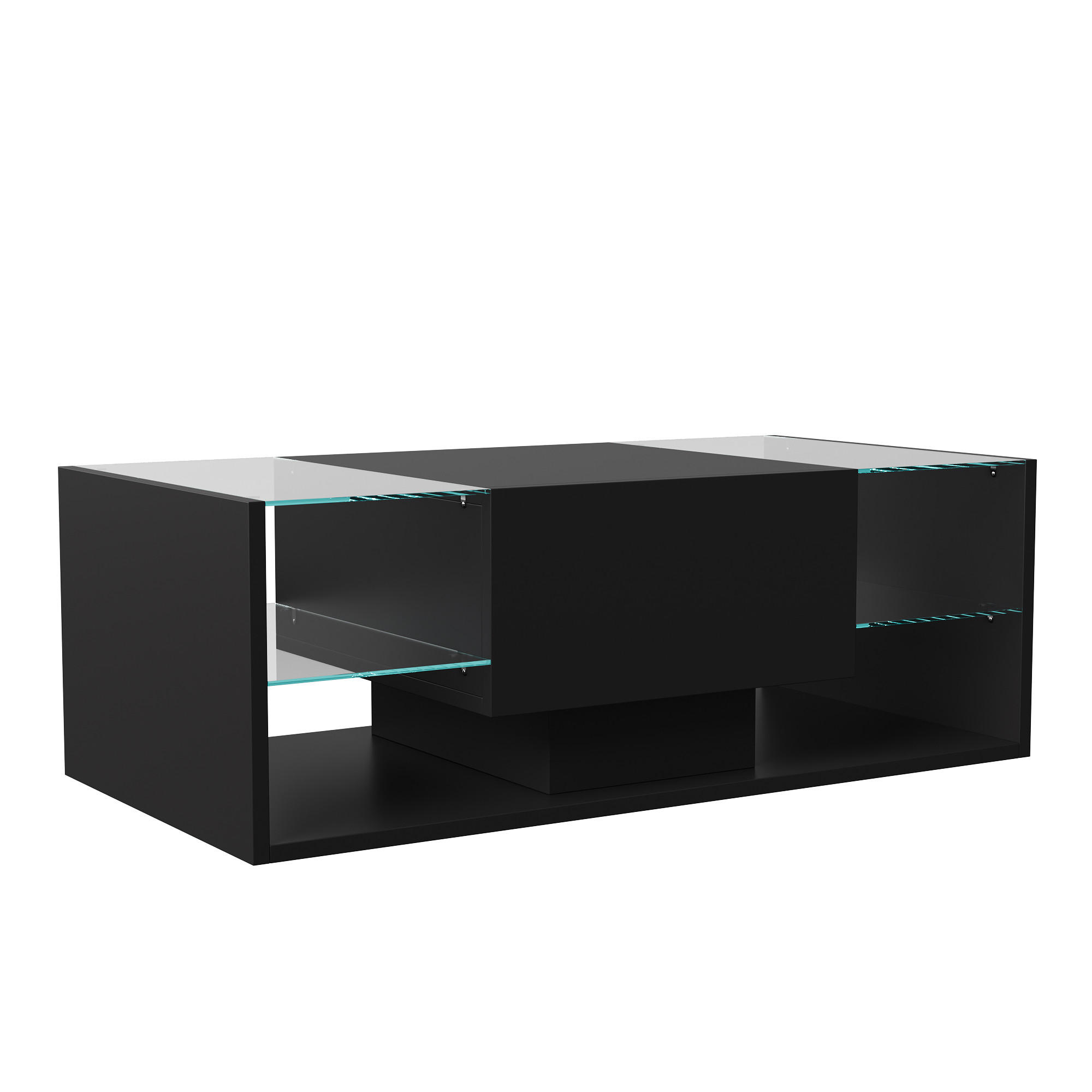 COUCHTISCH LED 100x50x35 cm Glas Hochglanz schwarz - Schwarz, Holz (50/100/35cm) - LEBENLANG