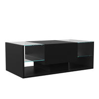 COUCHTISCH LED 100x50x35 cm Glas Hochglanz schwarz - Schwarz, Holz (50/100/35cm) - LEBENLANG