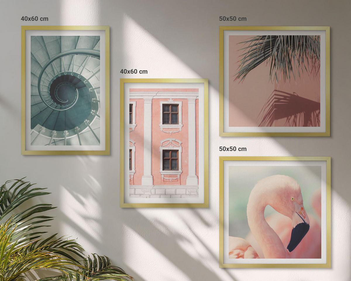BILDER SET 4er Set - 50x50 cm & 40x60 cm Goldrahmen - Architektur-Pastellmuster - Goldfarben, Kunststoff (50/50cm) - TULUP
