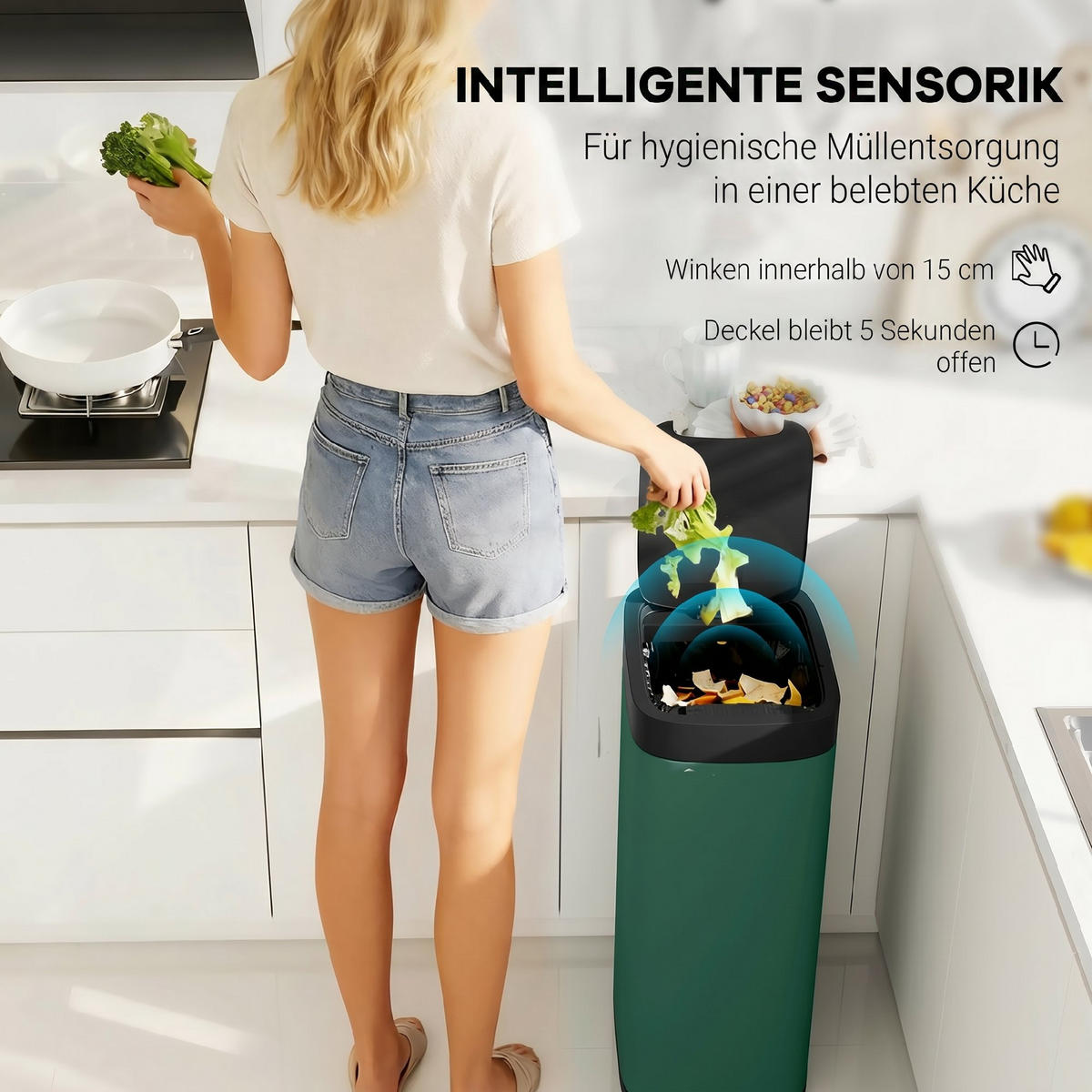 SENSOR-MÜLLEIMER Metall ABS Dunkelgrün - Dunkelgrün, Metall (26.5/68/35.5cm) - HOMCOM
