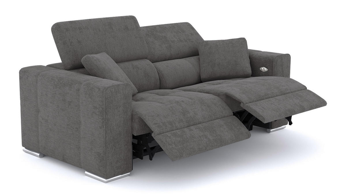 SOFA QUARTZ 3-Sitzer mit 2 Relaxfunktionen, dunkelgrau - Dunkelgrau/Silberfarben, Holzwerkstoff/Textil (204/80/102cm) - Courtois Laville