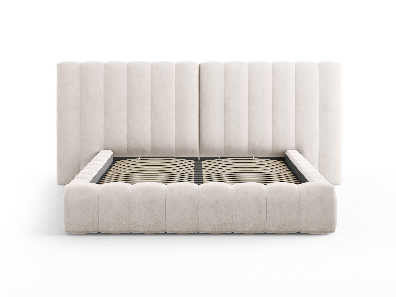 BETT mit Bettkasten und Doppelkopfteil Kelp aus strukturiertem Stoff beige 140x200cm - Beige, Textil (140/200cm) - Micadoni