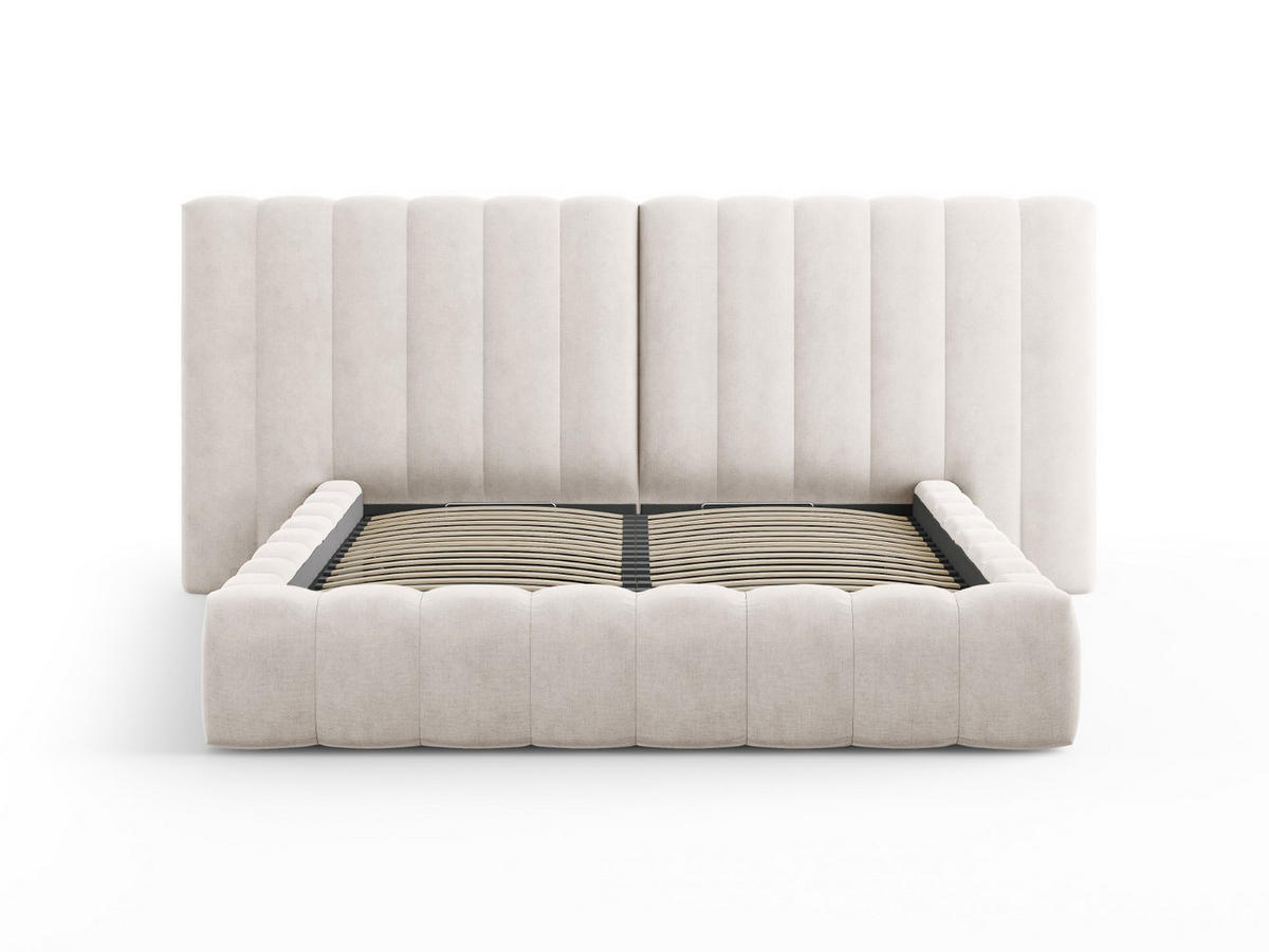BETT mit Bettkasten und Doppelkopfteil Kelp aus strukturiertem Stoff beige 140x200cm - Beige, Textil (140/200cm) - Micadoni