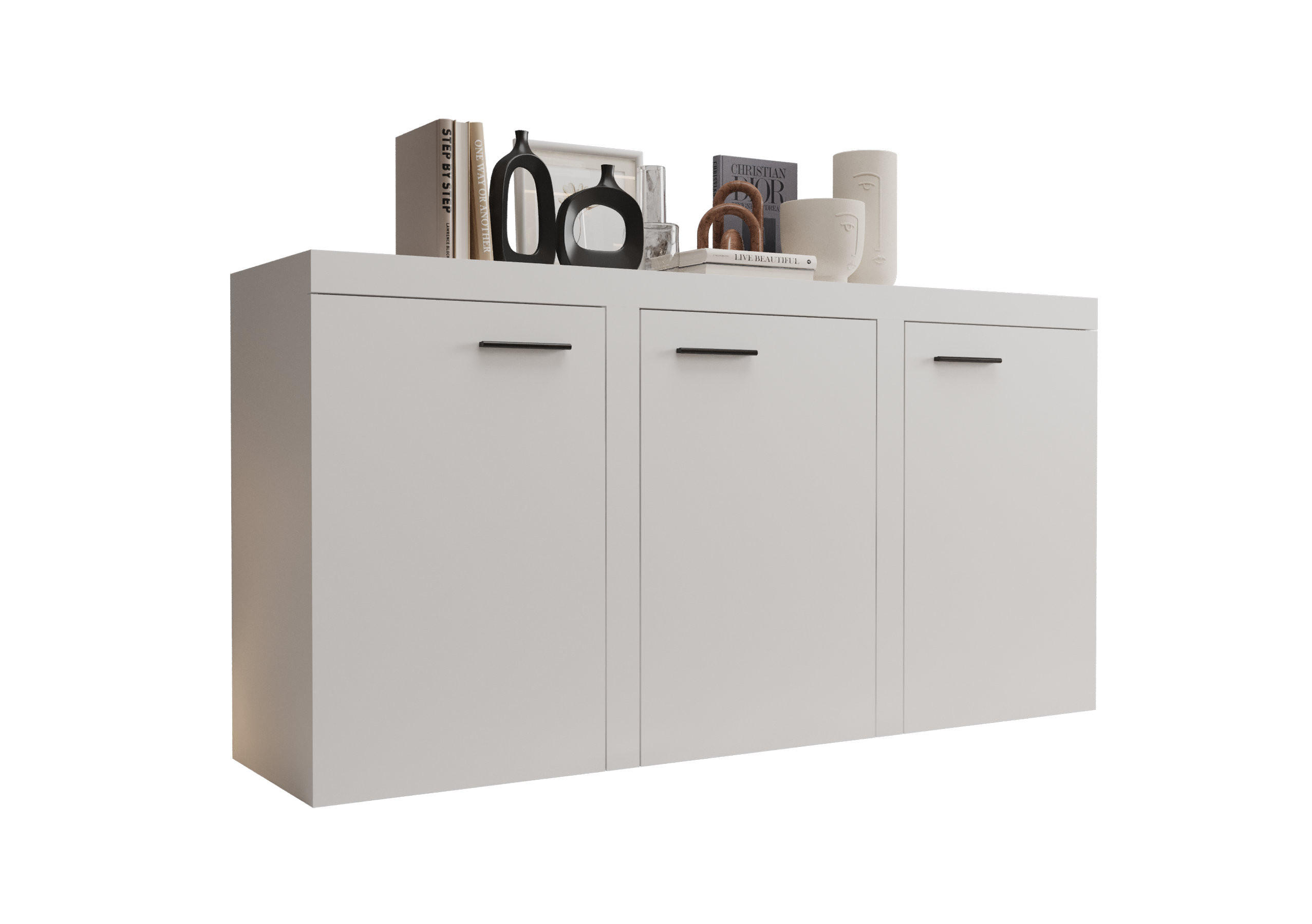 KOMMODE London LRXK mit 3 Türen, Sideboard in Farbe: Weiß, Größe: 149 x 82 x 40 cm - Weiß, Holzwerkstoff (149/82/40cm) - O-Sofa