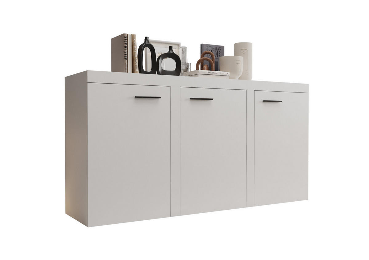 KOMMODE London LRXK mit 3 Türen, Sideboard in Farbe: Weiß, Größe: 149 x 82 x 40 cm - Weiß, Holzwerkstoff (149/82/40cm) - O-Sofa