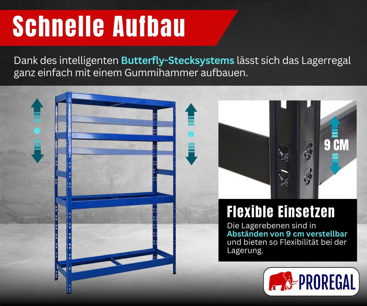 REIFENREGAL Tiger 180x120x40 cm bis zu 12 Reifen auf 2 Ebenen + 2 Ablagen Blau - Blau, Metall (120/180/40cm) - PROREGAL