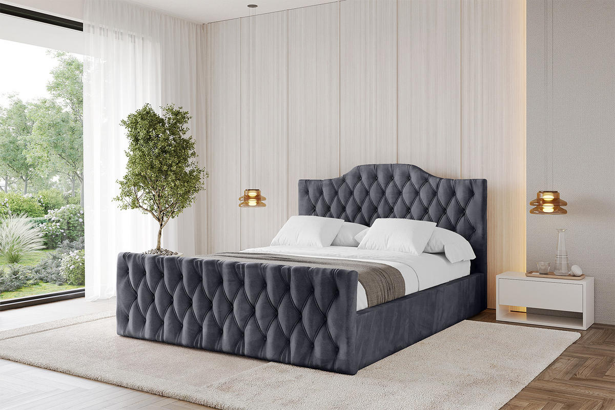 POLSTERBETT mit Bettkasten, Fußteil und Lattenrost, Boxbett mit Matratze H3/H4 - FALIO-Z 180x200 Dunkelgrau - Dunkelgrau, Holzwerkstoff/Textil (180/200cm) - ALTDECOR