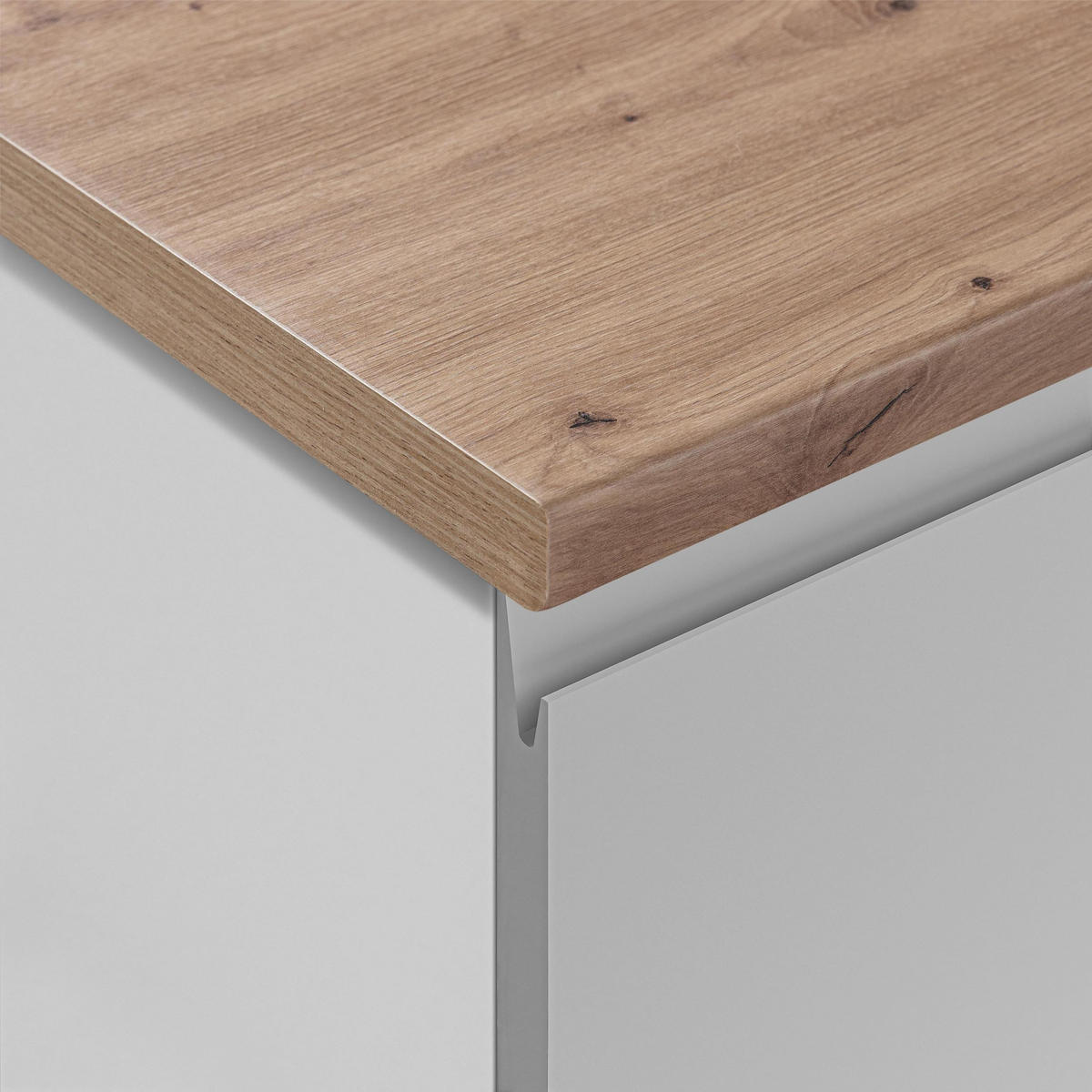 KÜCHENLEERBLOCK Aquileia 240 cm Grau mit Weißem Korpus mit Arbeitsplatte Eiche Artisan - Eiche Artisan/Grau, Holzwerkstoff (240/157.8/60cm) - AX Living