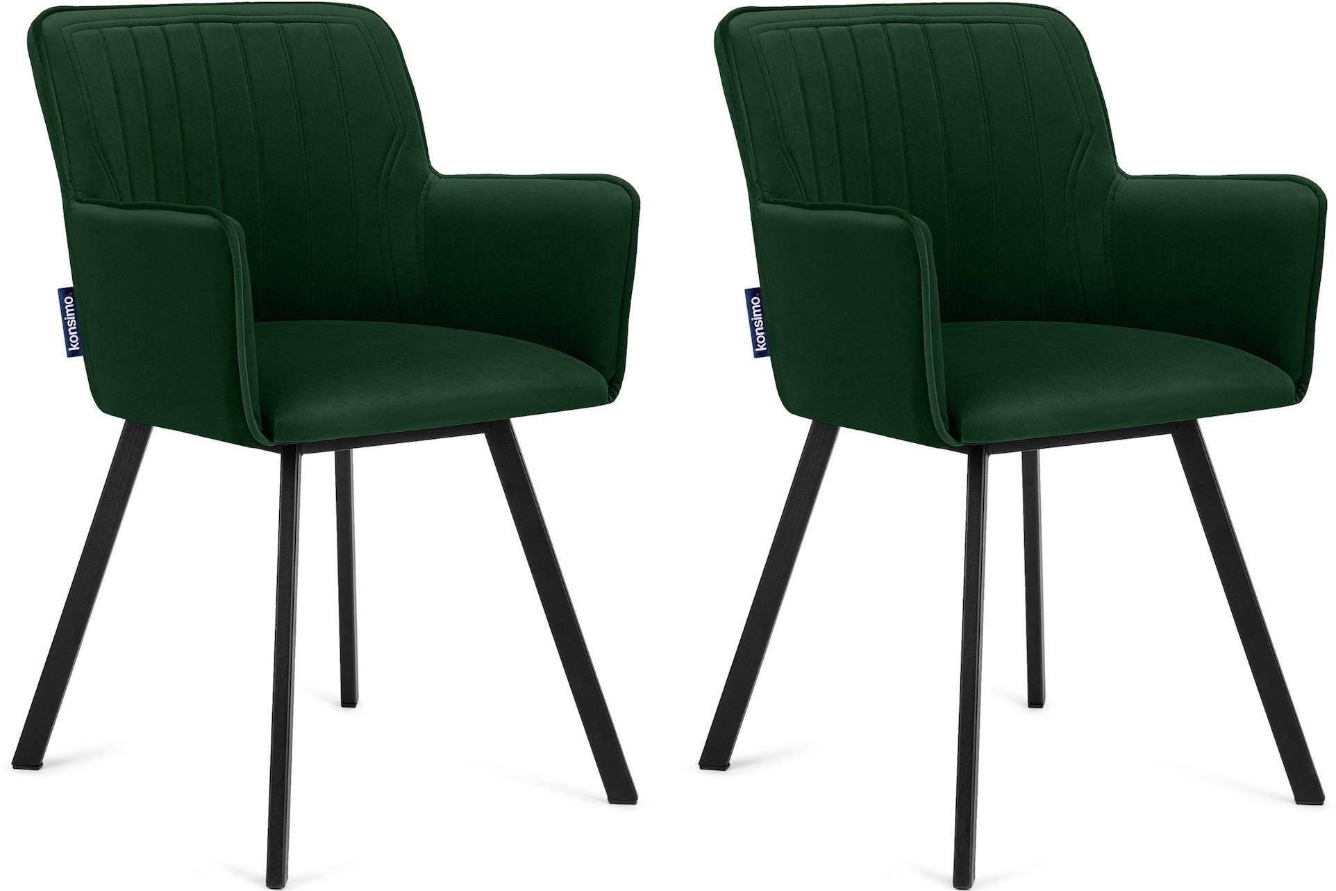 ESSZIMMERSTUHLE PYRUS 2-tlg Velours-Sitz, dunkelgrün/schwarz - Dunkelgrün/Schwarz, Textil/Metall (56/84/46cm) - KONSIMO®