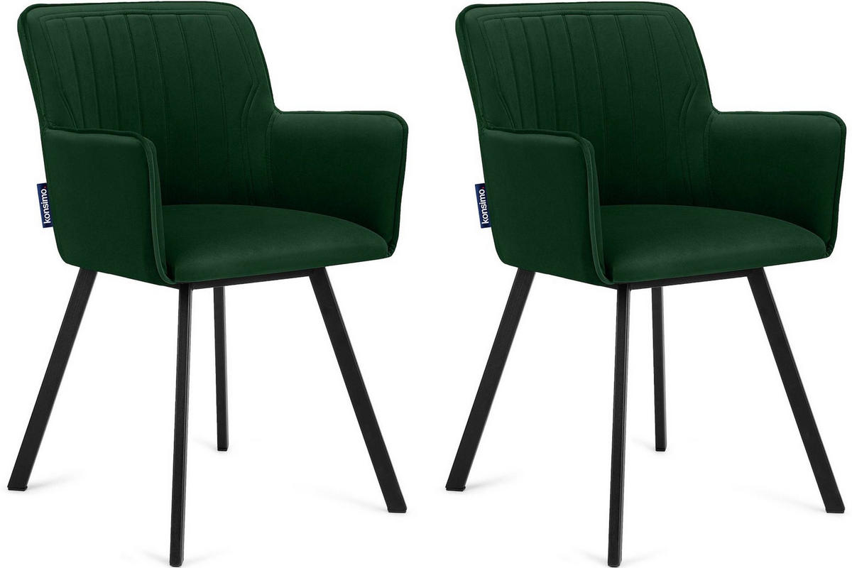 ESSZIMMERSTUHLE PYRUS 2-tlg Velours-Sitz, dunkelgrün/schwarz - Dunkelgrün/Schwarz, Textil/Metall (56/84/46cm) - KONSIMO®