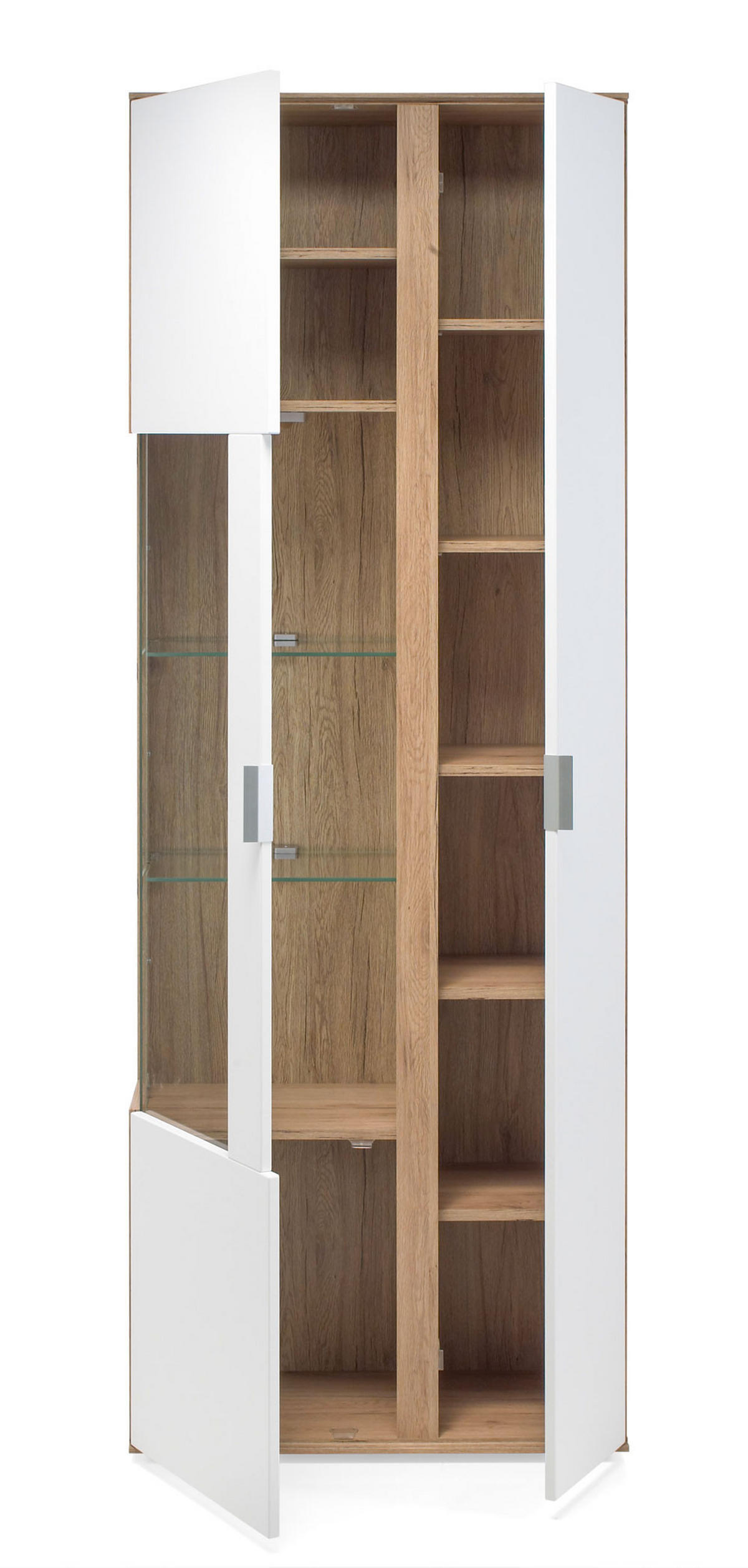 VITRINE Scala Eiche Sanremo / weiß 73 / 37 / 202cm - Eichefarben/Weiß, Holz/Holzwerkstoff (73.4/202.4/37.2cm) - Feldmann-Wohnen