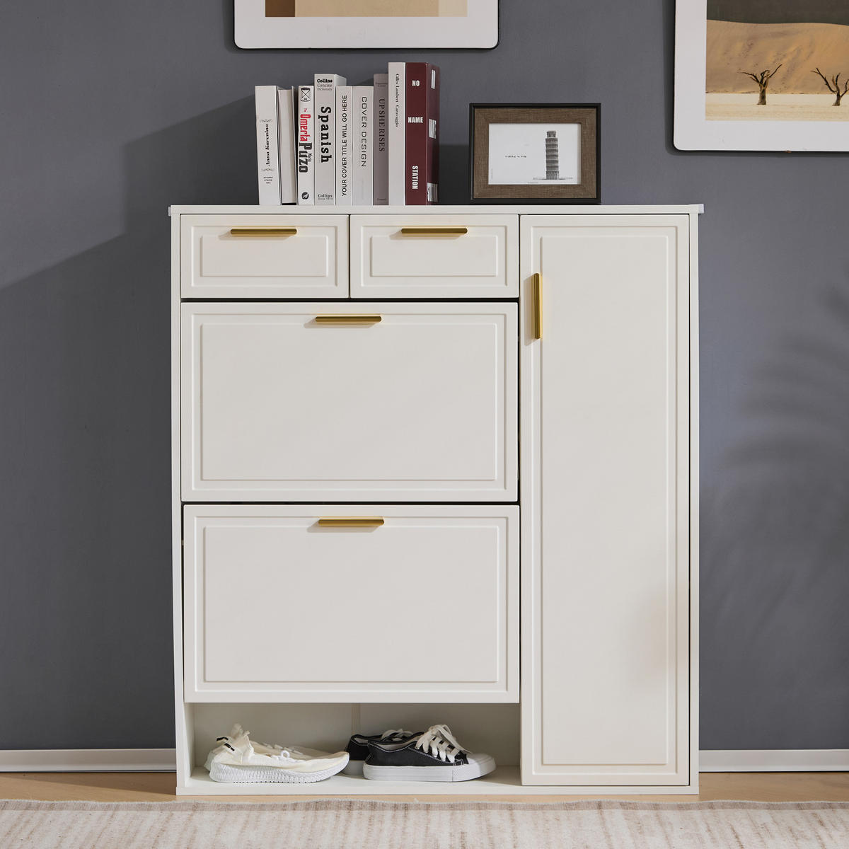 SCHUHSCHRANK mit verstellbaren Regalen und Schubladen, Weiß - Weiß, Holzwerkstoff (24/107/95cm) - Urban Meuble