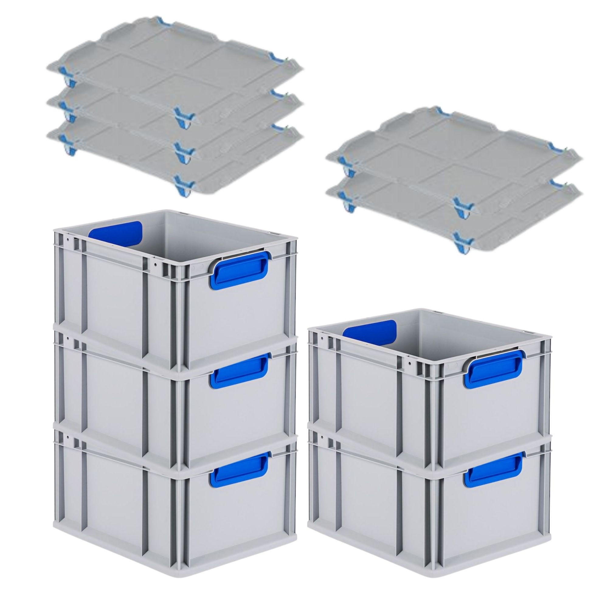 EUROBOX 5x Nextgen Color Mit Auflagedeckel 22x30x40cm Griffe Blau Geschlossen - Blau, Kunststoff (30/22/40cm) - PROREGAL